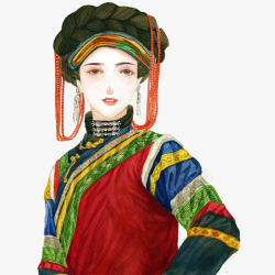 彝族风光手绘水彩彝族美女插画高清图片