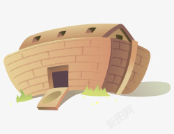 卡通手绘褐色农村砖头房屋素材