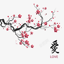 手绘七夕中国风插图手绘树枝上的梅花高清图片