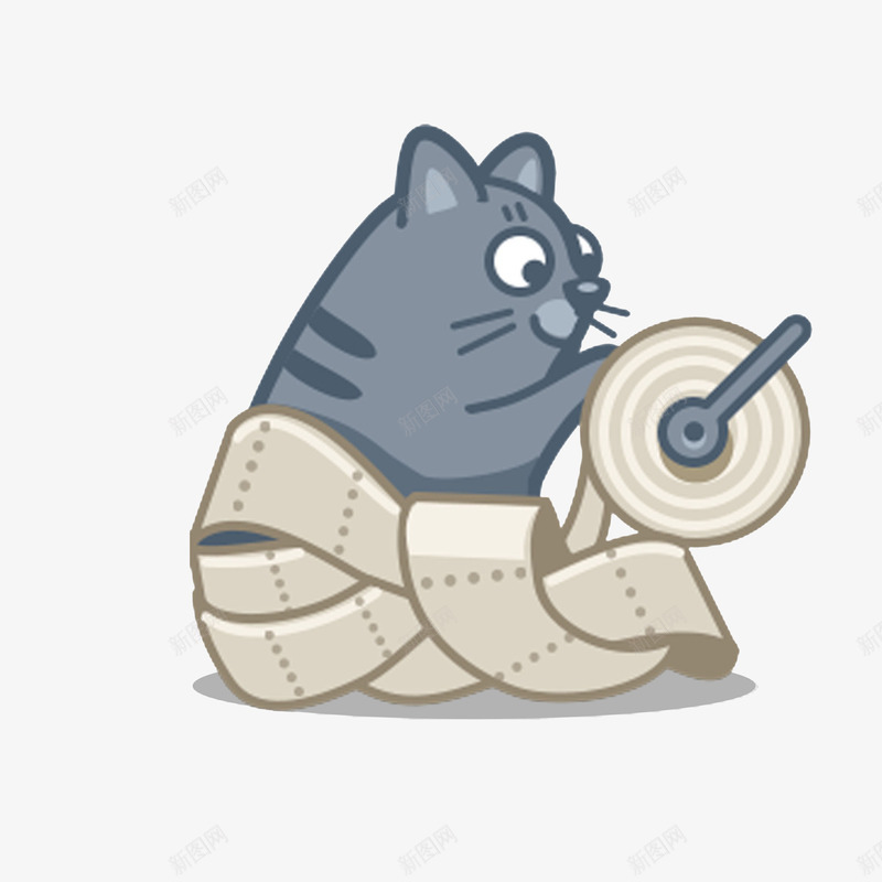 懒的整理物品的猫png免抠素材_88icon https://88icon.com 卡通手绘猫 小懒猫 把卷纸弄得一团乱麻的猫