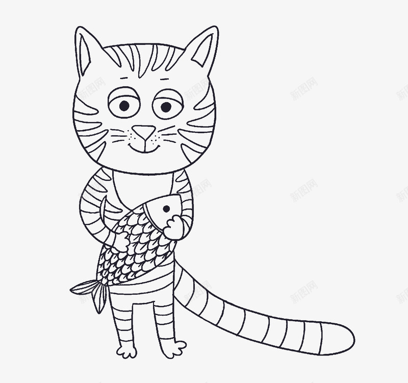 小猫抱鱼png免抠素材_88icon https://88icon.com PNG PNG素材 卡通 小猫钓鱼 手绘 猫 线描 钓鱼 鱼