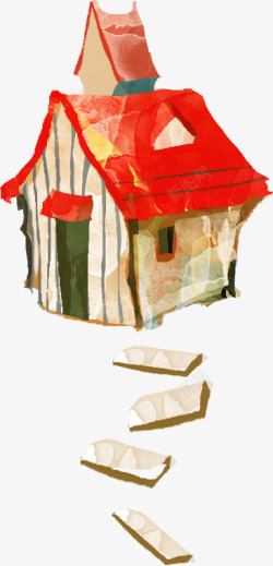 手绘红色可爱房屋建筑素材
