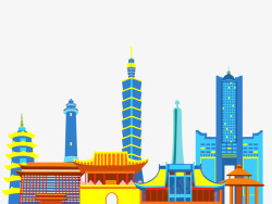 彩色高楼台湾建筑插画高清图片