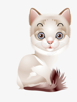 手绘可爱白色小猫素材