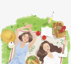 野餐篮子女人春游野餐插画高清图片