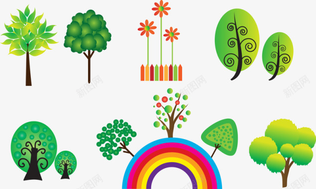 创意绿色树木彩虹图标矢量图图标