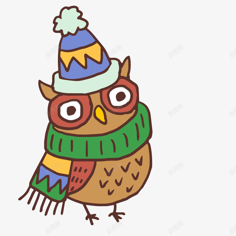 可爱的冬季小动物png免抠素材_88icon https://88icon.com 动物 卡通 可爱 围巾 帽子 彩色 手绘 猫头鹰