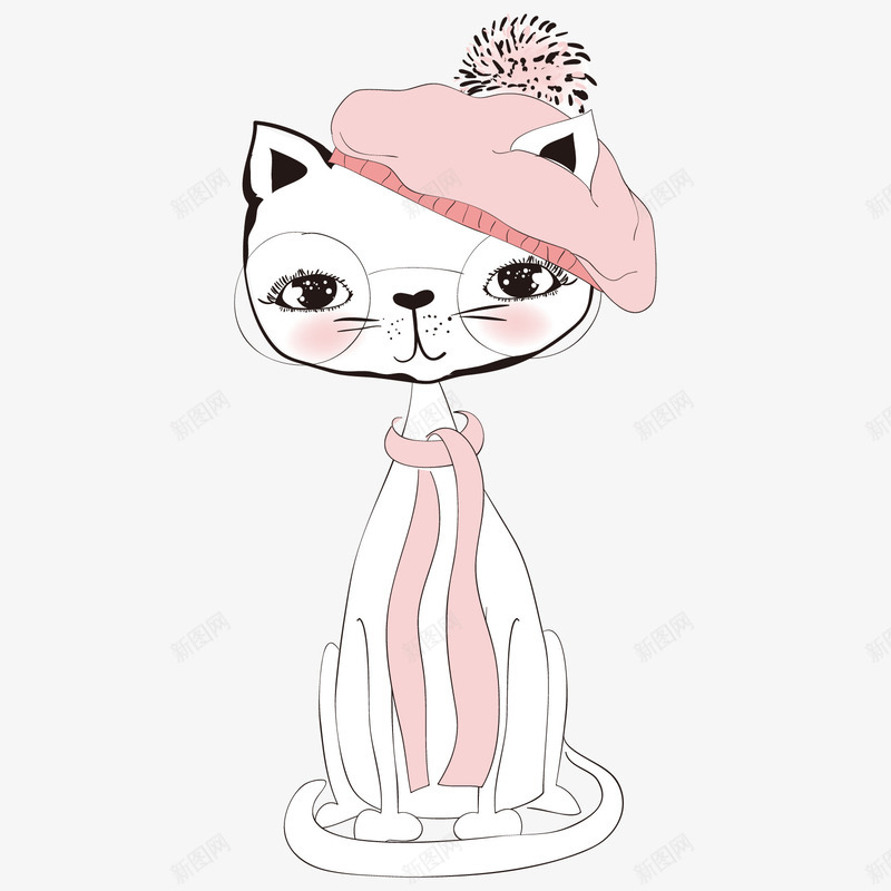 卡通戴帽子的猫咪png免抠素材_88icon https://88icon.com 动物 卡通小猫 可爱猫咪 围巾 小猫 手绘猫咪 白猫 粉色猫咪