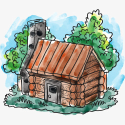 水彩建筑屋子水彩画卡通房屋素材