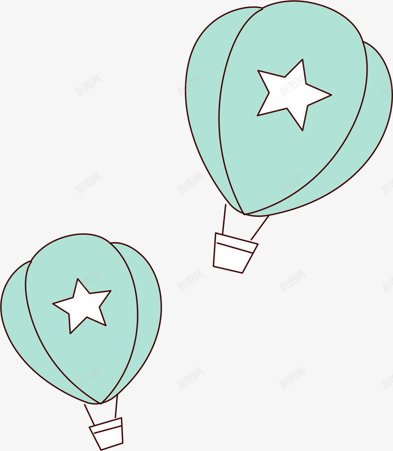 卡通热气球png免抠素材_88icon https://88icon.com AI 卡通 可爱 天空 手绘 插画 星星 热气球 空气球 线条 绿色 飞翔