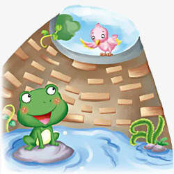 青蛙插画素材库卡通插画井底之蛙高清图片