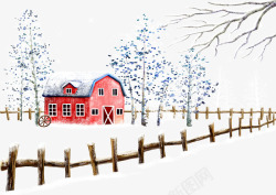 围栏和红色房屋素材
