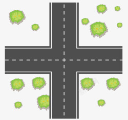 绿色虚线十字路口卡通插画高清图片