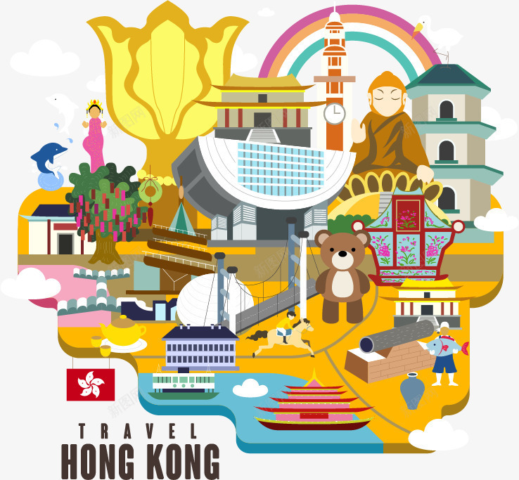 香港旅游矢量图eps免抠素材_88icon https://88icon.com 中华人民共和国香港特别行政区 中国香港 地标建筑 我爱香港 插画 旅游 矢量图 紫荆公园 金紫荆 香港 香港