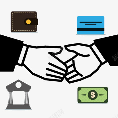 钱卡通握手与合作的商业图标图标
