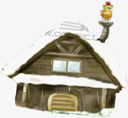 手绘冬季棕色房屋建筑装饰素材