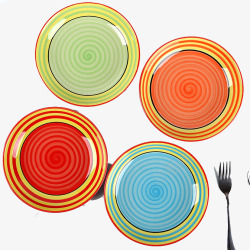 饭盘菜盘彩虹盘子陶瓷彩色西餐盘菜盘水果高清图片