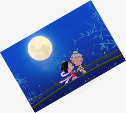 夜月情侣卡通卡片七夕情人节素材