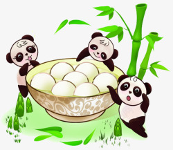 卡通手绘熊猫和糯米团子素材