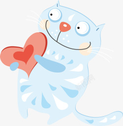 蓝色怀抱心形卡通小猫矢量图素材