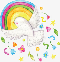 和平日手绘风彩虹和平鸽矢量图高清图片