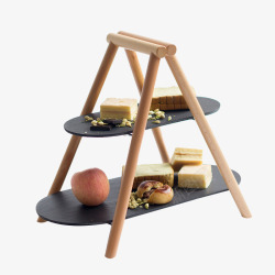 木质水果盘托盘欧式蛋糕架实木天然板岩餐盘架高清图片