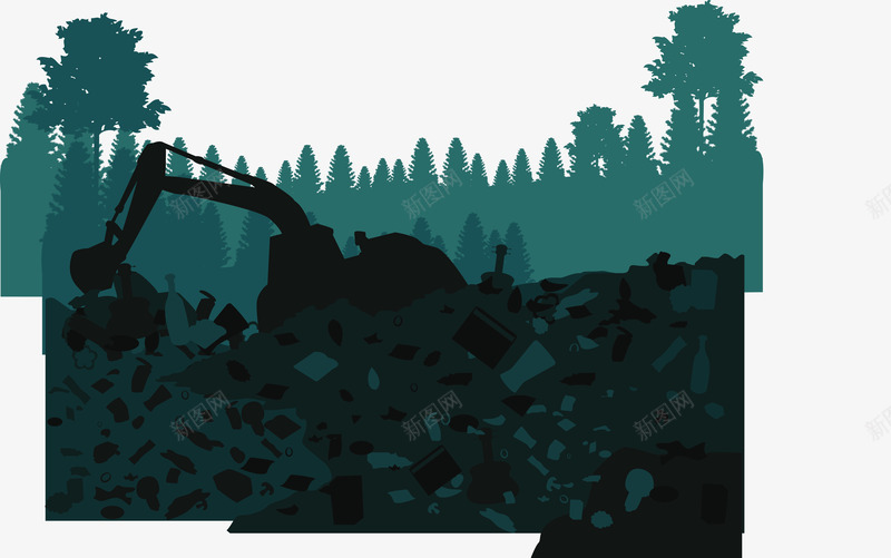 森林垃圾png免抠素材_88icon https://88icon.com 剪影 卡通 垃圾堆 垃圾处理 挖掘机 树林