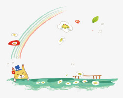 卡通猫调色盘和水彩彩虹素材