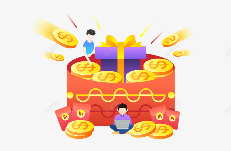 创意扁平渐变风格金币红包png免抠素材_88icon https://88icon.com 元素 创意 原创 扁平 插画 渐变风格 红包 金币