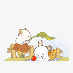 卡通小山羊卡通拿着叶子帮睡觉的流氓兔遮挡高清图片