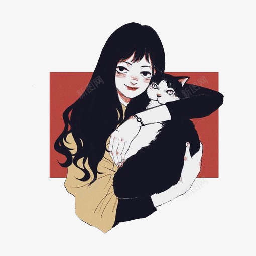 抱猫的女孩插画png免抠素材_88icon https://88icon.com 女孩 小动物 温馨 猫咪 红色 黄色 黑色