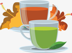 秋季养生红茶绿茶矢量图素材