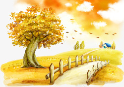 碳化木户外木篱笆金色秋日插画高清图片