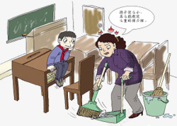 拿扫把的人家长抱怨学校不请清洁工高清图片