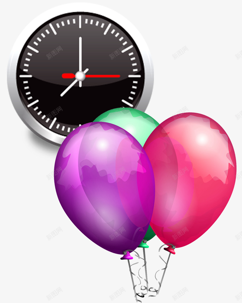 彩色气球和手表png免抠素材_88icon https://88icon.com 彩色气球 手表 紫色 红色 绿色 黑色表盘