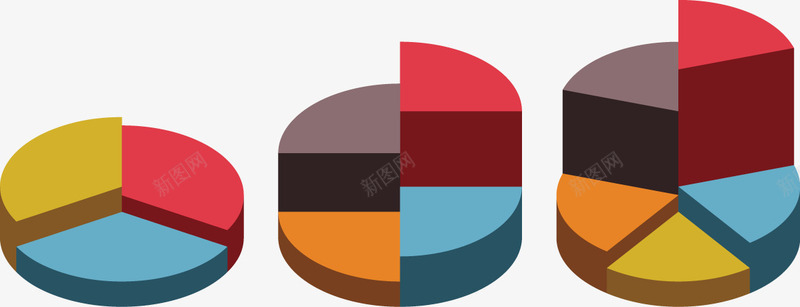 彩色饼型图PPT三维饼图图标图标