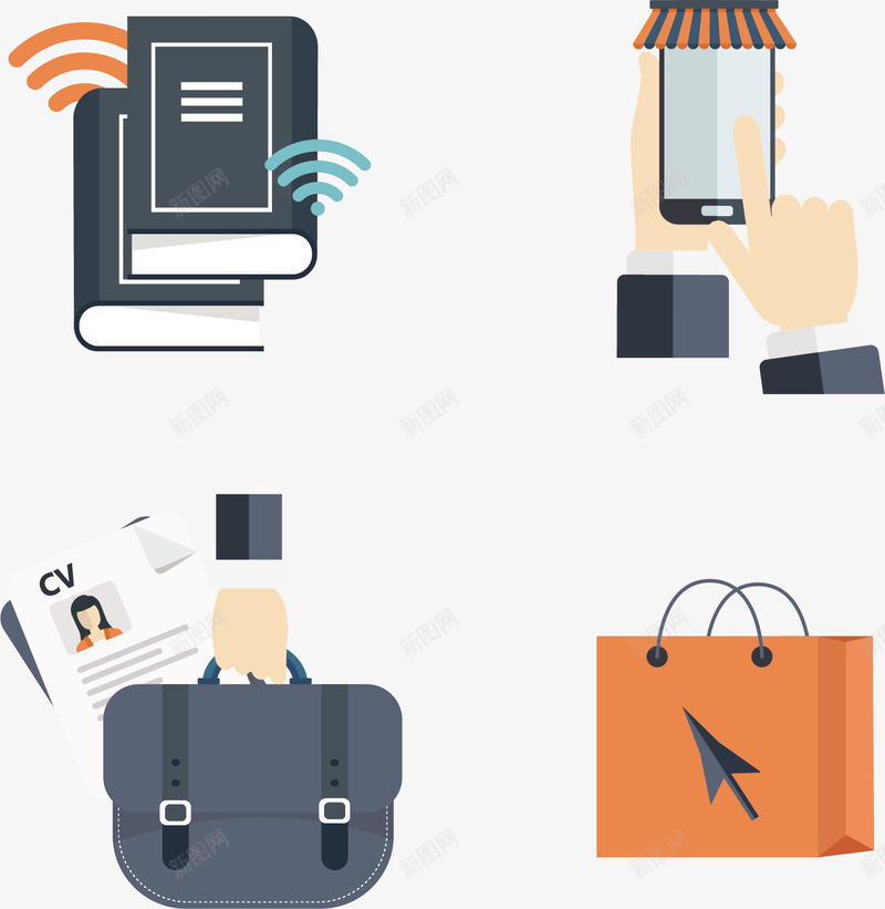 手机购物png免抠素材_88icon https://88icon.com 在线教育 手机购物 找工作 电子购物 矢量素材 购物袋