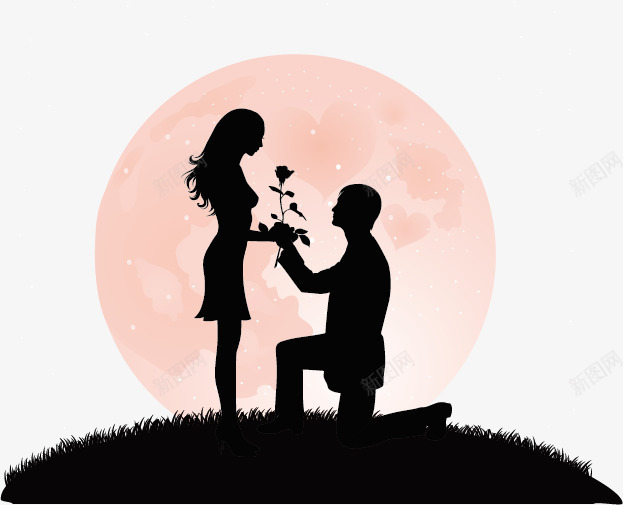 月亮下的爱情png免抠素材_88icon https://88icon.com 人物剪影 夜晚 情人节素材 情侣 月亮 求婚 浪漫