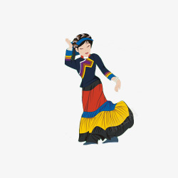 卡通彝族美女跳舞插图素材