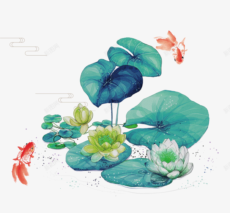 清新文艺池塘荷花金鱼插画psd免抠素材_88icon https://88icon.com 插画 文艺 池塘 清新 竹子荷花荷叶满池塘 花朵 荷叶 荷花 金鱼