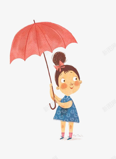 拿着雨伞的女孩png免抠素材_88icon https://88icon.com 儿童 卡通 可爱 手绘 插画 红色 雨伞