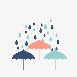 手绘彩色扁平雨伞雨点素材