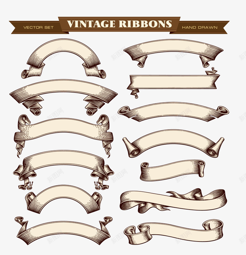 复古飘带合集矢量图ai免抠素材_88icon https://88icon.com 复古 矢量图 织带 飘带合集