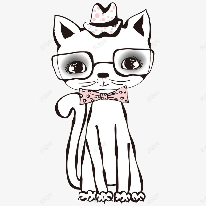 卡通可爱的白色猫咪png免抠素材_88icon https://88icon.com 动物 卡通小猫 可爱猫咪 小猫 帽子 手绘猫咪 白色 眼镜 蝴蝶结