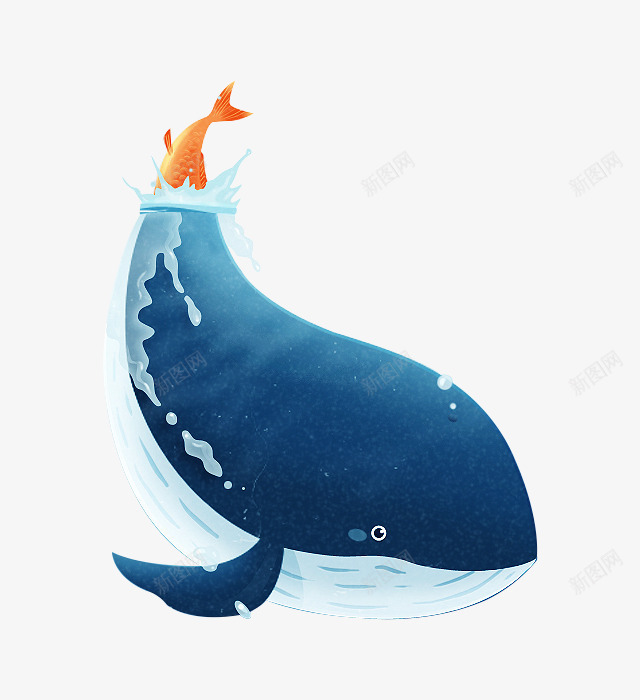 蓝色创意手绘鲸鱼png免抠素材_88icon https://88icon.com 创意插画 手绘 水粉画 蓝色 鲸鱼