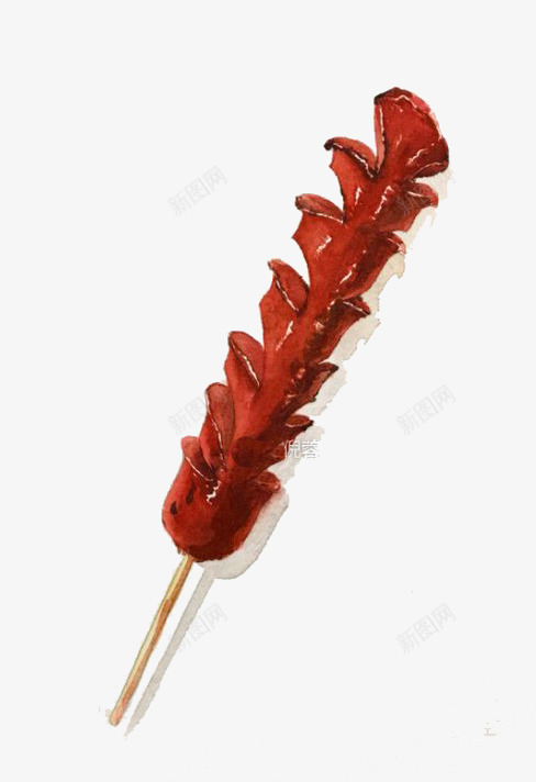 水彩火腿肠png免抠素材_88icon https://88icon.com 卡通 宵夜 手绘 水彩 火腿肠 烤串 红色 装饰 食物