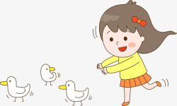 行走的女孩追鸭子的女孩高清图片