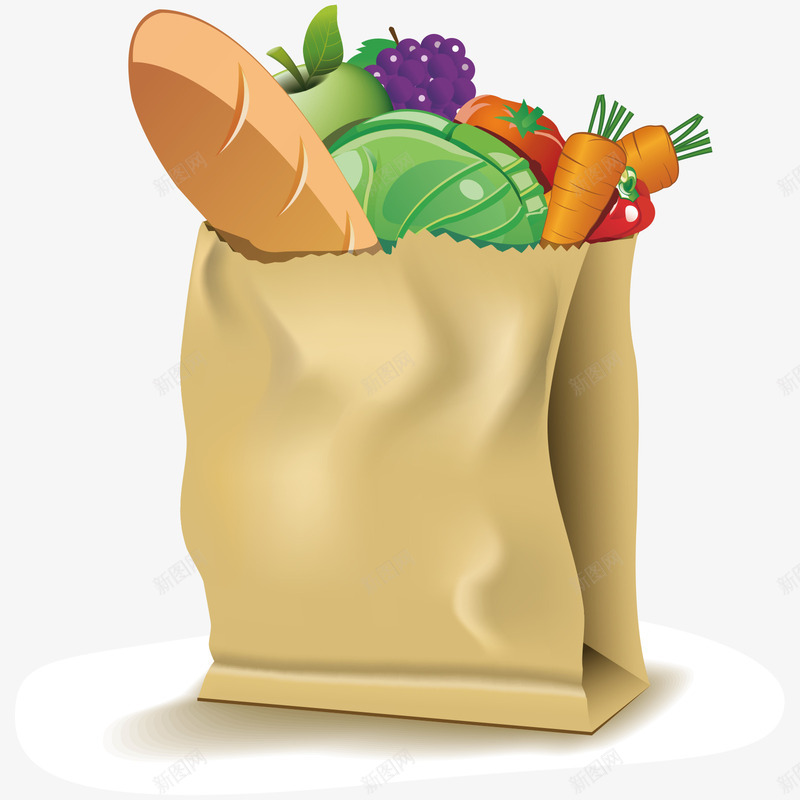 装满的购物纸袋矢量图ai免抠素材_88icon https://88icon.com 环保 纸袋 蔬菜 购物 面包 矢量图