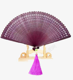 紫色花纹扇坠扇子素材