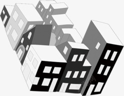 黑白扁平风格创意房屋建筑素材